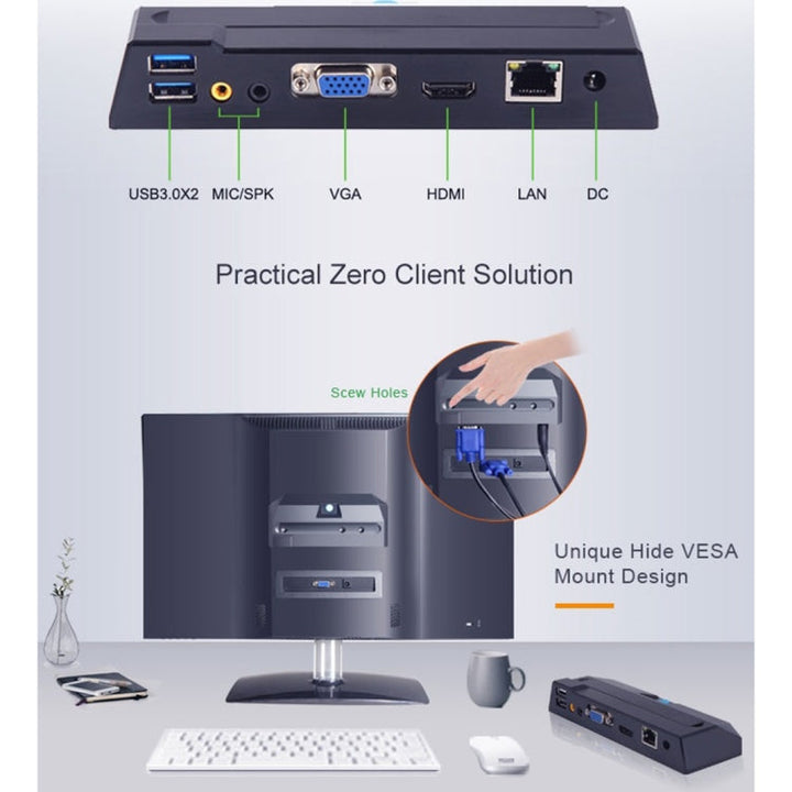 Lisslune | Zero Client R1 Mini-PC, CORTEX QUAD A9 Quad-Core up to 1.6 GHz, RAM: 1 GB, ROM: 8 GB, support HDMI, VGA, RJ45, SPK