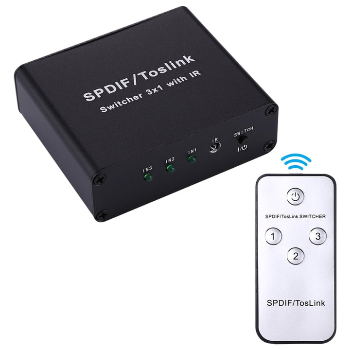 Lisslune | NK-3X1 Full HD SPDIF / Toslink Digital Optical Audio 3 x 1 Switch Extension with IR Remote Control