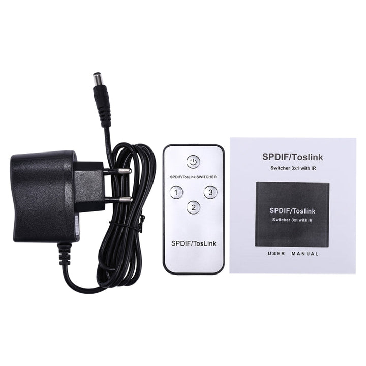 Lisslune | NK-3X1 Full HD SPDIF / Toslink Digital Optical Audio 3 x 1 Switch Extension with IR Remote Control
