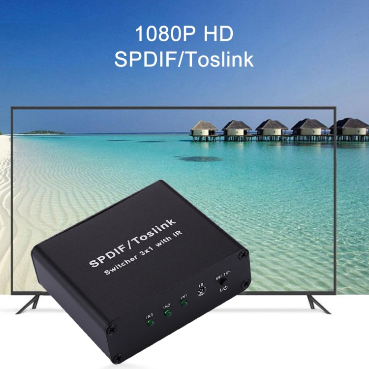 Lisslune | NK-3X1 Full HD SPDIF / Toslink Digital Optical Audio 3 x 1 Switch Extension with IR Remote Control