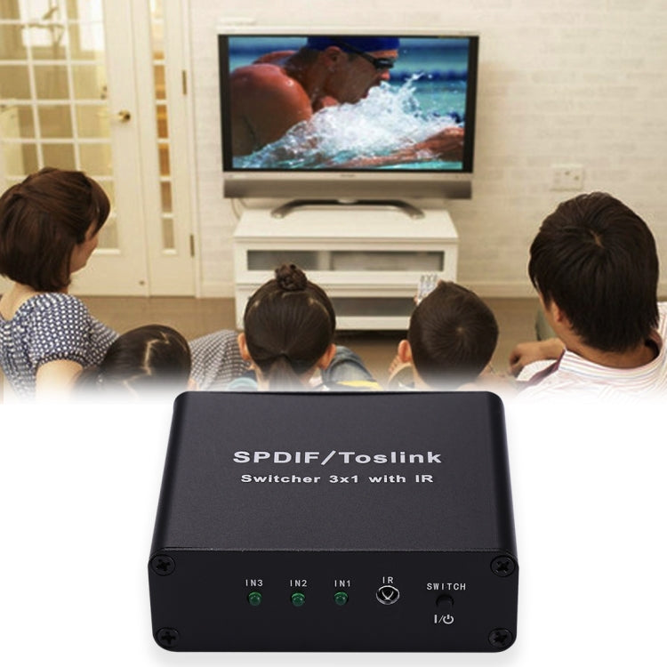 Lisslune | NK-3X1 Full HD SPDIF / Toslink Digital Optical Audio 3 x 1 Switch Extension with IR Remote Control