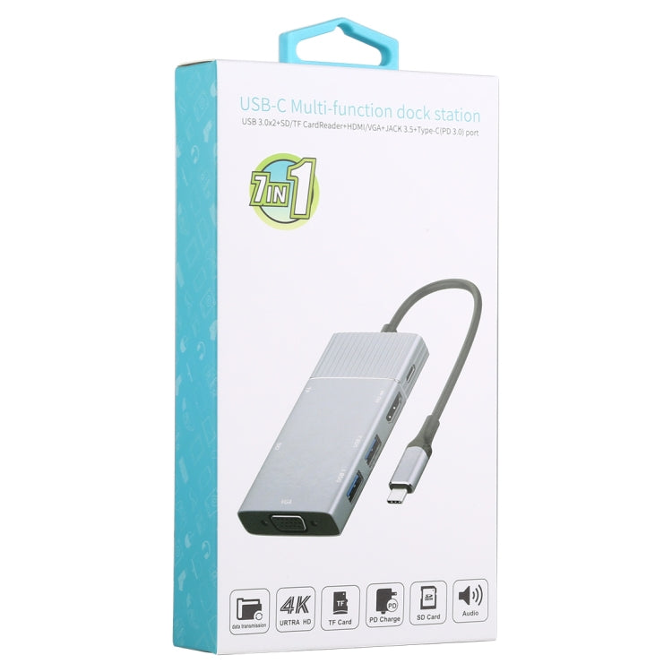 Lisslune | 7 In 1 Dual USB 3.0 + TF/SD + HDMI/VGA + 3.5mm Jack + Type-C / USB-C Multifunction USB-C Docking Station