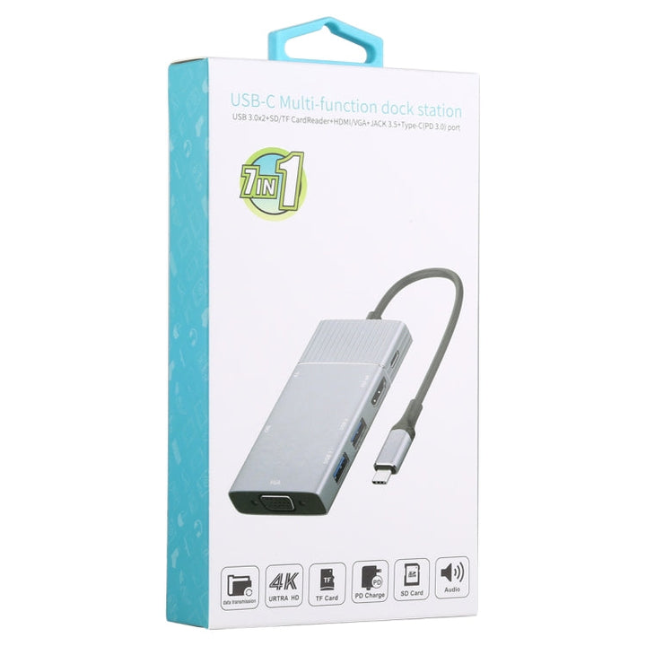 Lisslune | 7 In 1 Dual USB 3.0 + TF/SD + HDMI/VGA + 3.5mm Jack + Type-C / USB-C Multifunction USB-C Docking Station