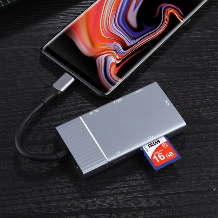 Lisslune | 7 In 1 Dual USB 3.0 + TF/SD + HDMI/VGA + 3.5mm Jack + Type-C / USB-C Multifunction USB-C Docking Station