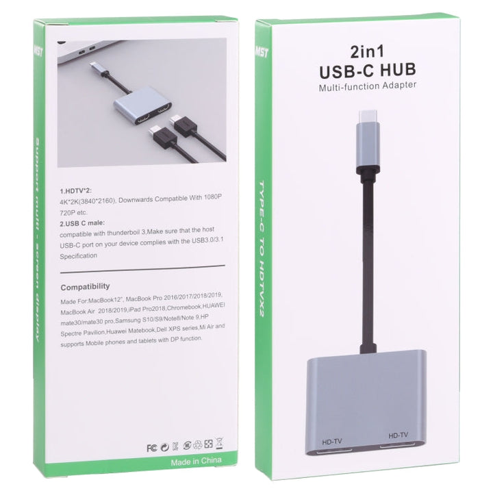 Lisslune | 2 in 1 USB-C / Type-C to 2 x HDTV Ports HUB Adapter