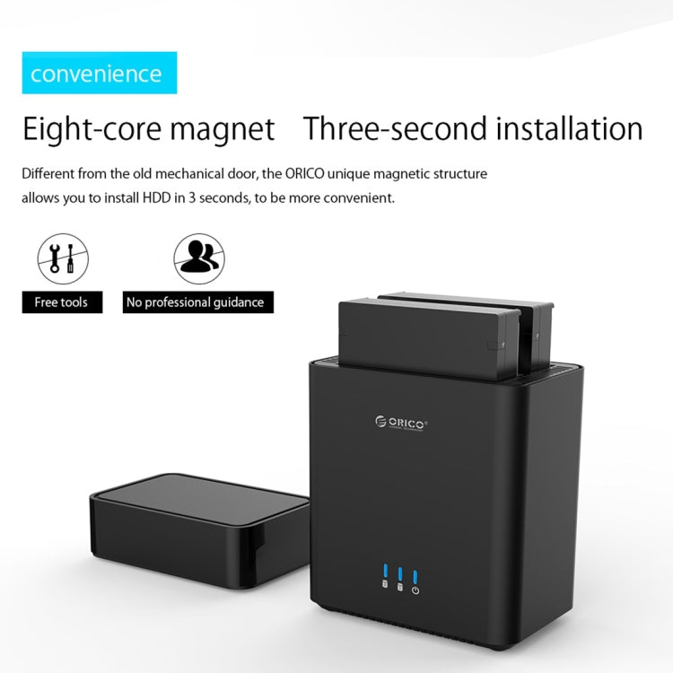 Lisslune | ORICO DS200U3 3.5 inch 2 Bay Magnetic USB 3.0 Hard Drive Enclosure with Blue LED Display (Black)