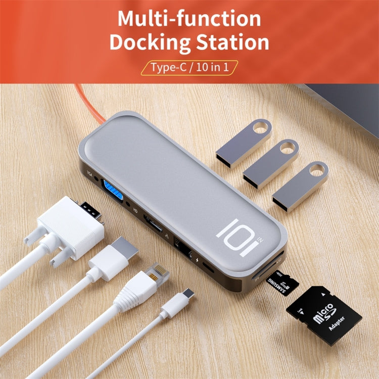 Lisslune | ROCK TR01 10 In 1 Type-C / USB-C to HDMI + VGA Multifunction Extension HUB Adapter (Silver)