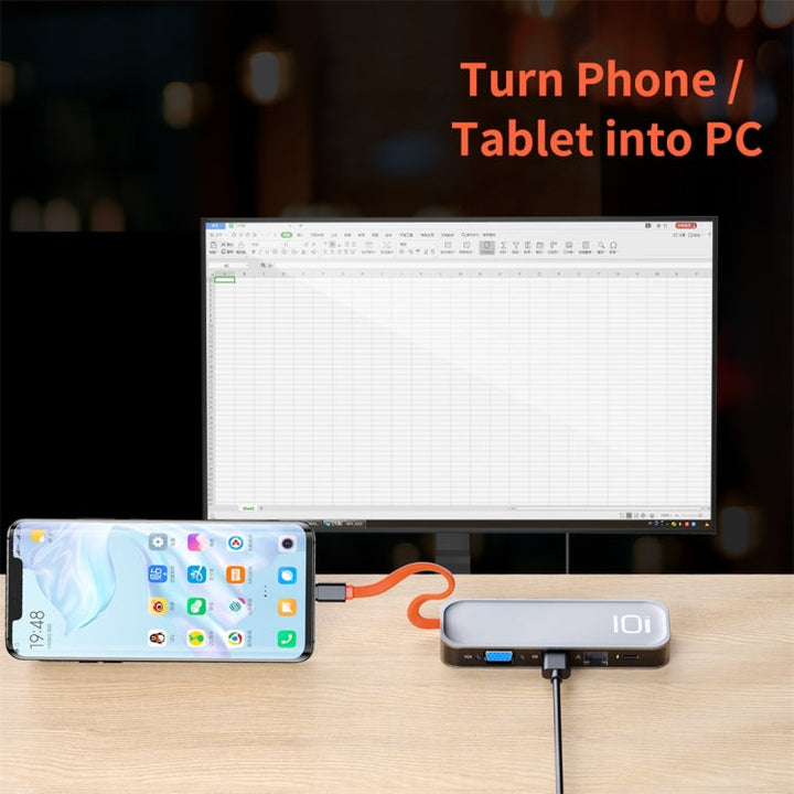 Lisslune | ROCK TR01 10 In 1 Type-C / USB-C to HDMI + VGA Multifunction Extension HUB Adapter (Silver)