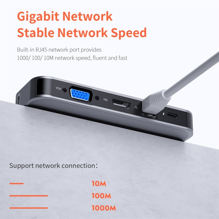 Lisslune | ROCK TR01 10 In 1 Type-C / USB-C to HDMI + VGA Multifunction Extension HUB Adapter (Silver)