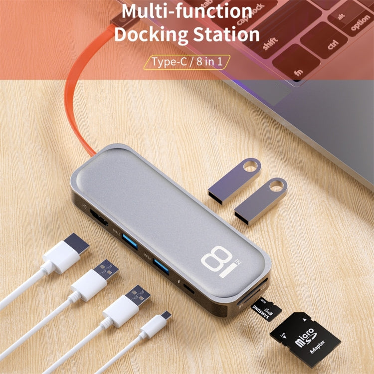 Lisslune | ROCK TR03 8 In 1 Type-C / USB-C to HDMI Multifunctional Expansion HUB Adapter (Gray)
