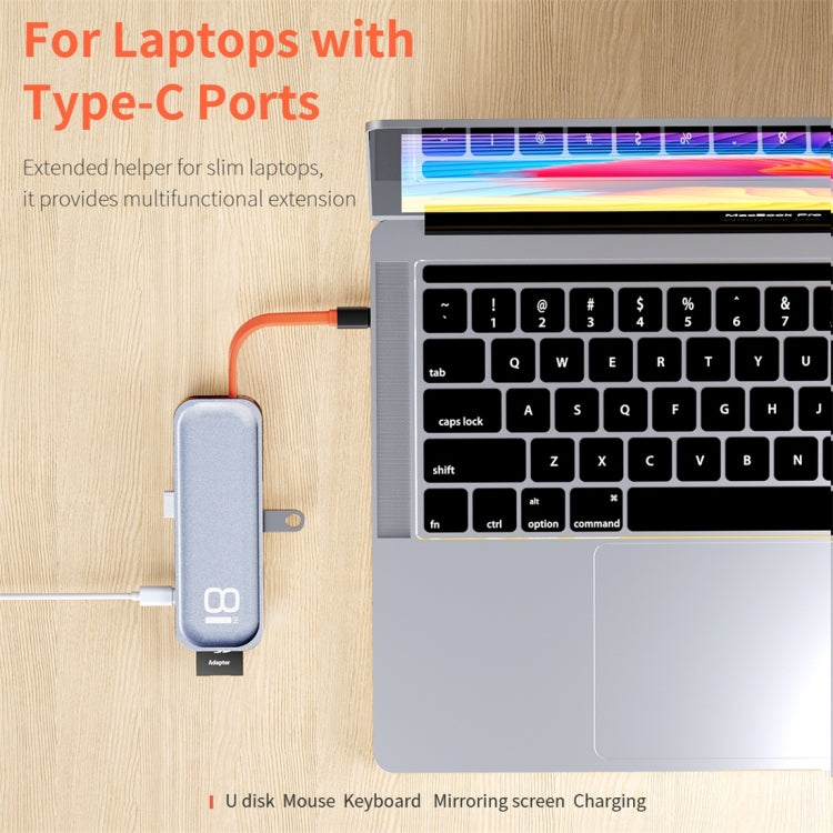 Lisslune | ROCK TR03 8 In 1 Type-C / USB-C to HDMI Multifunctional Expansion HUB Adapter (Gray)