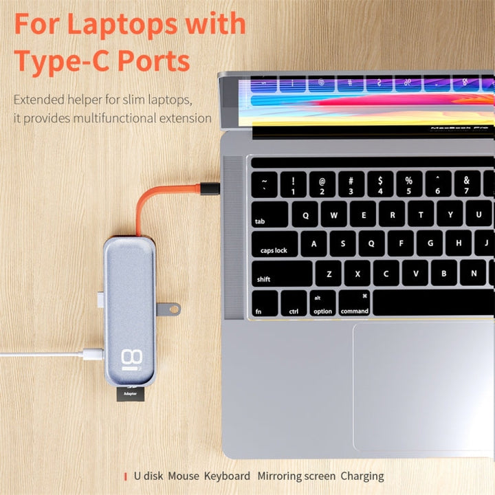 Lisslune | ROCK TR03 8 In 1 Type-C / USB-C to HDMI Multifunctional Expansion HUB Adapter (Gray)