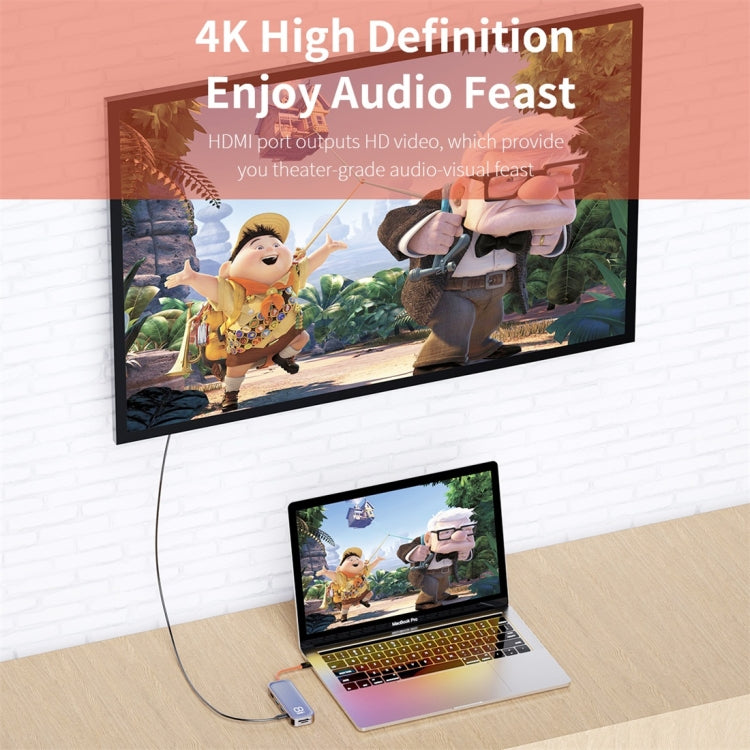 Lisslune | ROCK TR03 8 In 1 Type-C / USB-C to HDMI Multifunctional Expansion HUB Adapter (Gray)