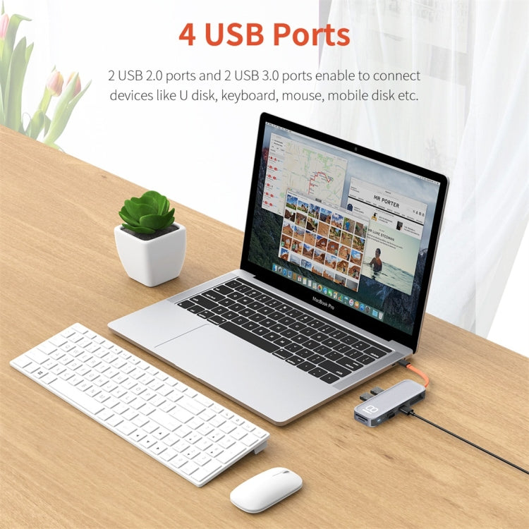 Lisslune | ROCK TR03 8 In 1 Type-C / USB-C to HDMI Multifunctional Expansion HUB Adapter (Gray)