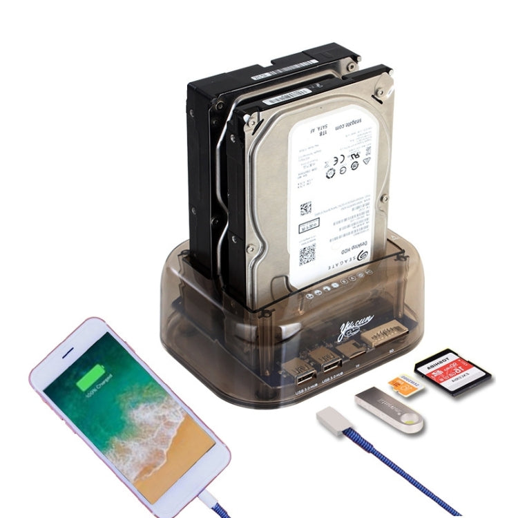Lisslune | 2.5 / 3.5 inch USB3.0 Dual SATA HDD enclosure with HUB & OTB function, The maximum supported capacity: 16TB