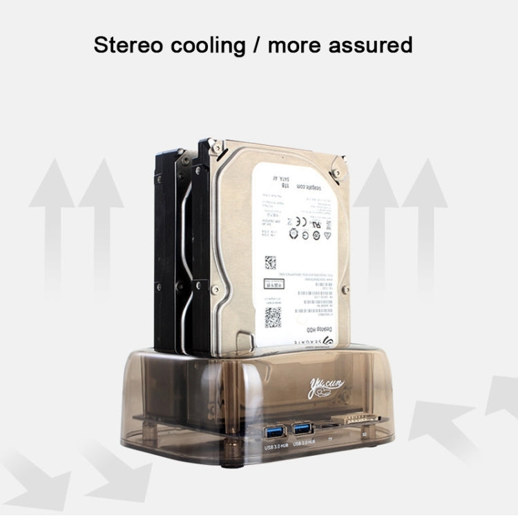 Lisslune | 2.5 / 3.5 inch USB3.0 Dual SATA HDD enclosure with HUB & OTB function, The maximum supported capacity: 16TB