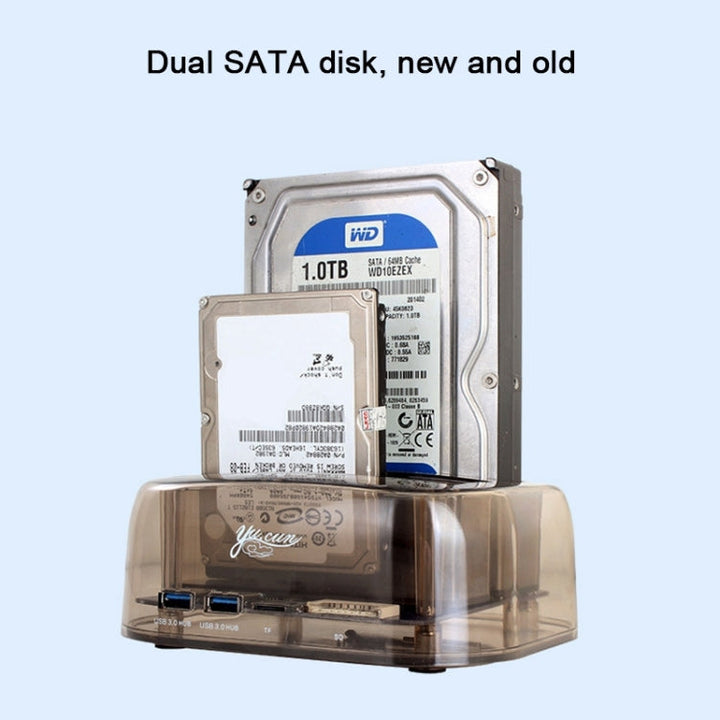Lisslune | 2.5 / 3.5 inch USB3.0 Dual SATA HDD enclosure with HUB & OTB function, The maximum supported capacity: 16TB