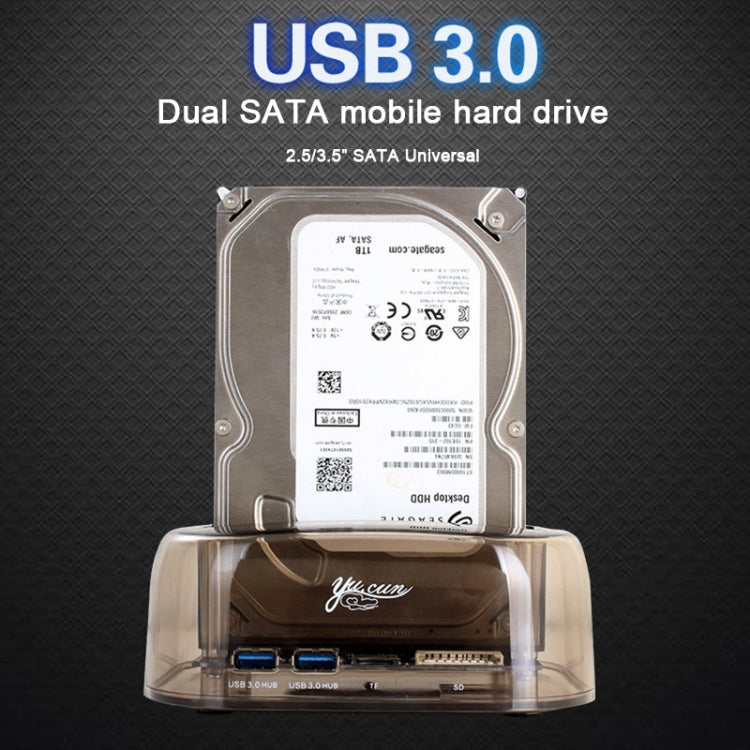 Lisslune | 2.5 / 3.5 inch USB3.0 Dual SATA HDD enclosure with HUB & OTB function, The maximum supported capacity: 16TB