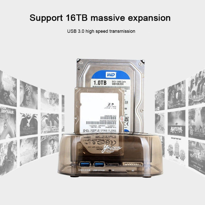 Lisslune | 2.5 / 3.5 inch USB3.0 Dual SATA HDD enclosure with HUB & OTB function, The maximum supported capacity: 16TB
