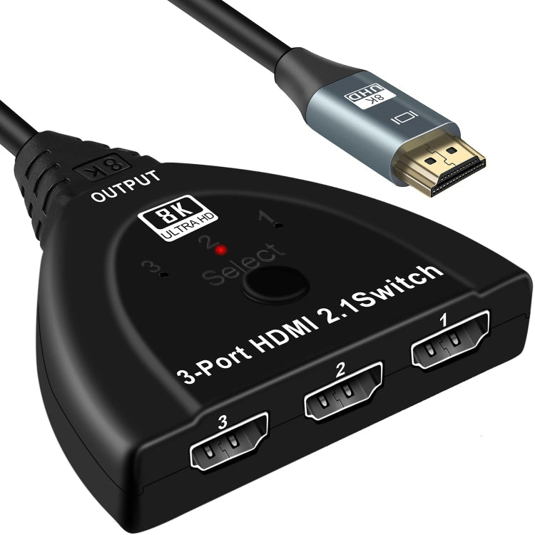 Lisslune | 3-Port HDMI 8K Switch Selector Box with Pigtail Cable (Black)