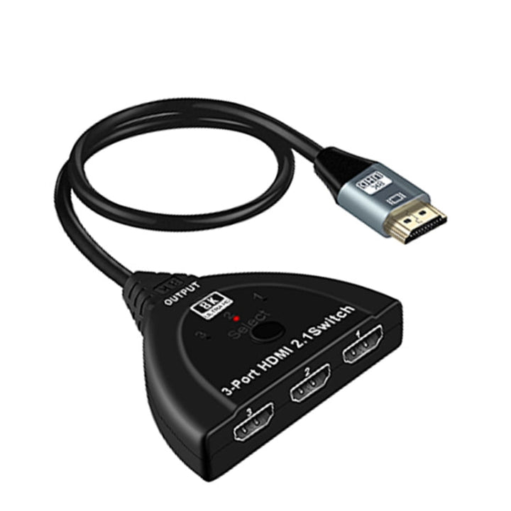 Lisslune | 3-Port HDMI 8K Switch Selector Box with Pigtail Cable (Black)