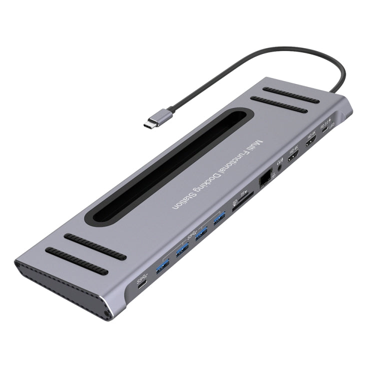 Lisslune | Onten 9199 12 in 1 USB-C / Type-C to USB-C / Type-C + TF / SD card slot + RJ45 + 3.5 mm audio + PD USB-C / Type-C charging + 2 HDMI + 4 USB 3.0 ports multifunctional HUB converter docking station