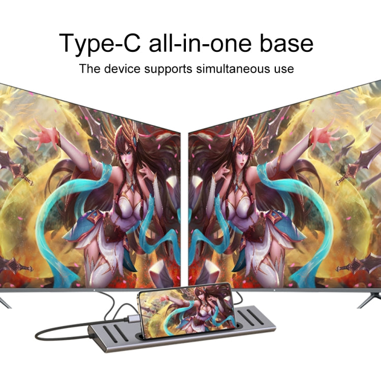 Lisslune | Onten 9199 12 in 1 USB-C / Type-C to USB-C / Type-C + TF / SD card slot + RJ45 + 3.5 mm audio + PD USB-C / Type-C charging + 2 HDMI + 4 USB 3.0 ports multifunctional HUB converter docking station