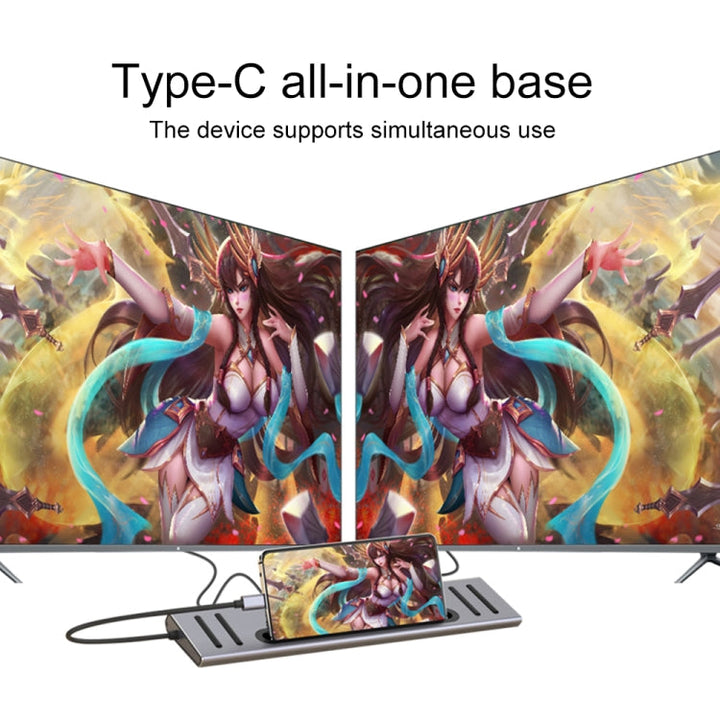 Lisslune | Onten 9199 12 in 1 USB-C / Type-C to USB-C / Type-C + TF / SD card slot + RJ45 + 3.5 mm audio + PD USB-C / Type-C charging + 2 HDMI + 4 USB 3.0 ports multifunctional HUB converter docking station