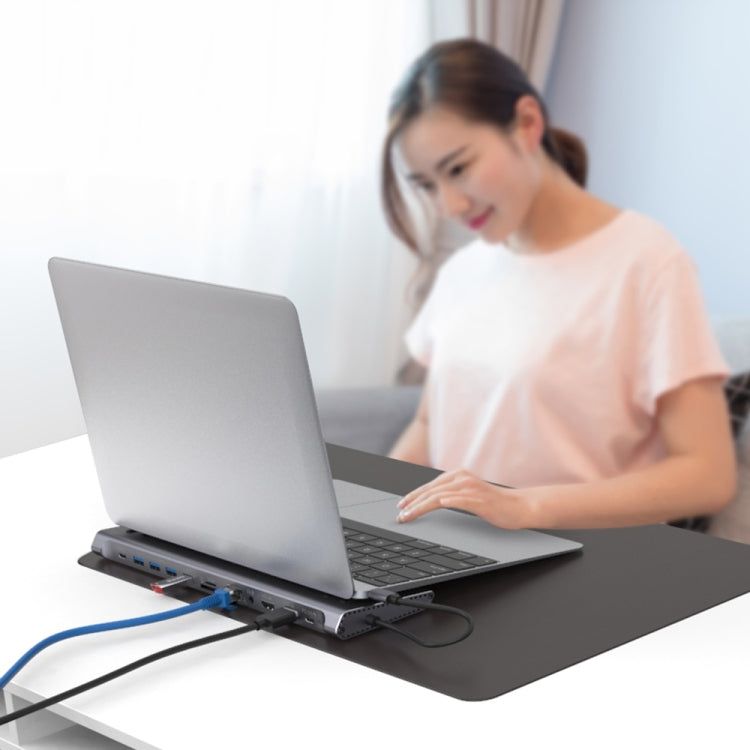 Lisslune | Onten 9199 12 in 1 USB-C / Type-C to USB-C / Type-C + TF / SD card slot + RJ45 + 3.5 mm audio + PD USB-C / Type-C charging + 2 HDMI + 4 USB 3.0 ports multifunctional HUB converter docking station