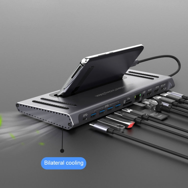 Lisslune | Onten 9199 12 in 1 USB-C / Type-C to USB-C / Type-C + TF / SD card slot + RJ45 + 3.5 mm audio + PD USB-C / Type-C charging + 2 HDMI + 4 USB 3.0 ports multifunctional HUB converter docking station