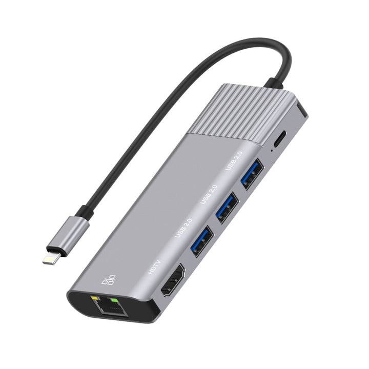 Lisslune | 79591 6 in 1 8 Pin to RJ45 + HDMI + 8 Pin Charging + 3 USB 2.0 Ports Multifunctional HUB Converter Docking Station