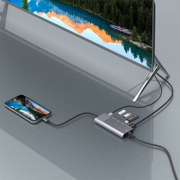Lisslune | 79591 6 in 1 8 Pin to RJ45 + HDMI + 8 Pin Charging + 3 USB 2.0 Ports Multifunctional HUB Converter Docking Station
