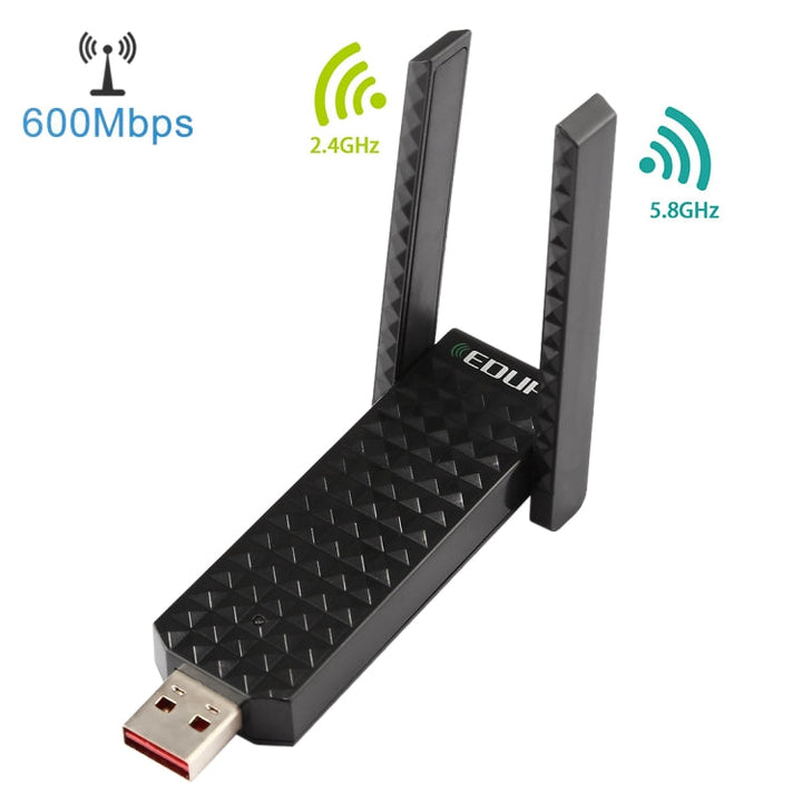 Lisslune | EDUP EP-AC1625 600Mbps 2.4G / 5.8GHz Dual Band Wireless 11AC USB 2.0 Adapter Network Card with 2 Antennas for Laptop / PC (Black)