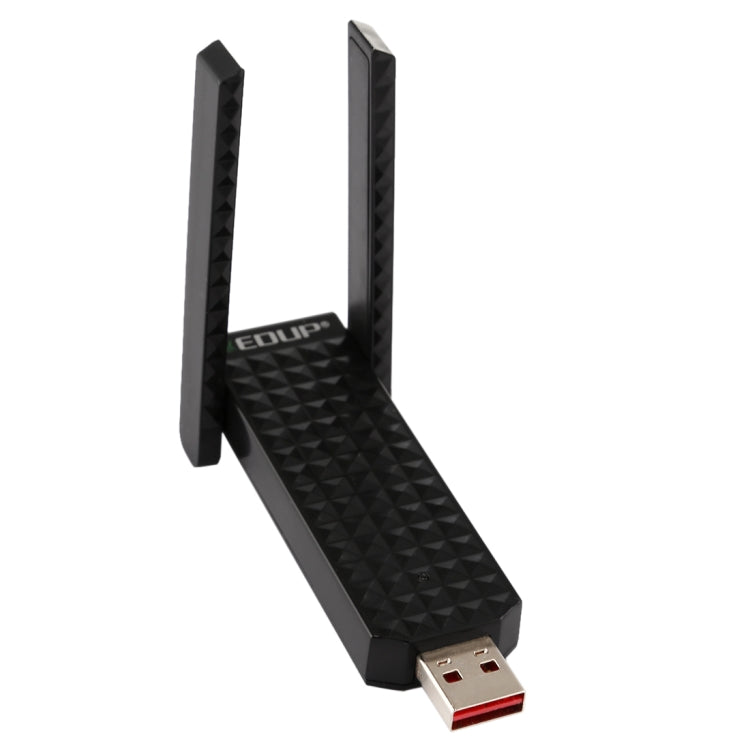 Lisslune | EDUP EP-AC1625 600Mbps 2.4G / 5.8GHz Dual Band Wireless 11AC USB 2.0 Adapter Network Card with 2 Antennas for Laptop / PC (Black)