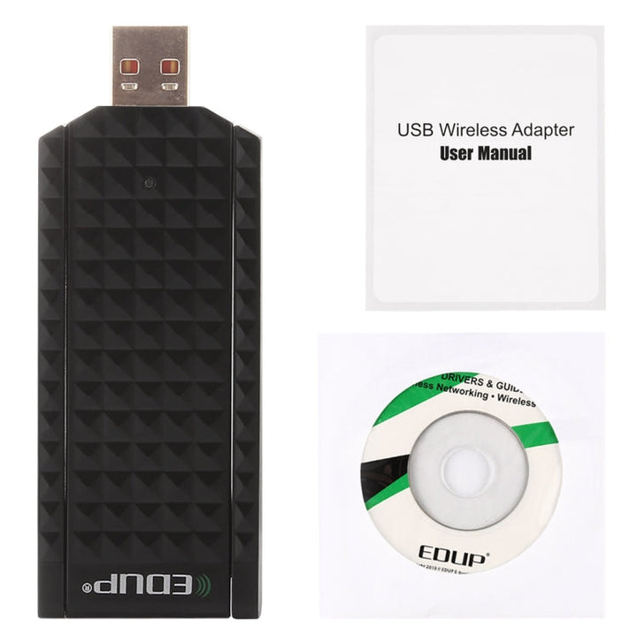 Lisslune | EDUP EP-AC1625 600Mbps 2.4G / 5.8GHz Dual Band Wireless 11AC USB 2.0 Adapter Network Card with 2 Antennas for Laptop / PC (Black)