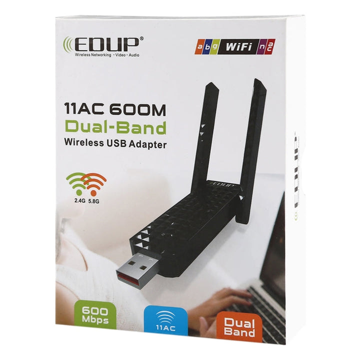 Lisslune | EDUP EP-AC1625 600Mbps 2.4G / 5.8GHz Dual Band Wireless 11AC USB 2.0 Adapter Network Card with 2 Antennas for Laptop / PC (Black)