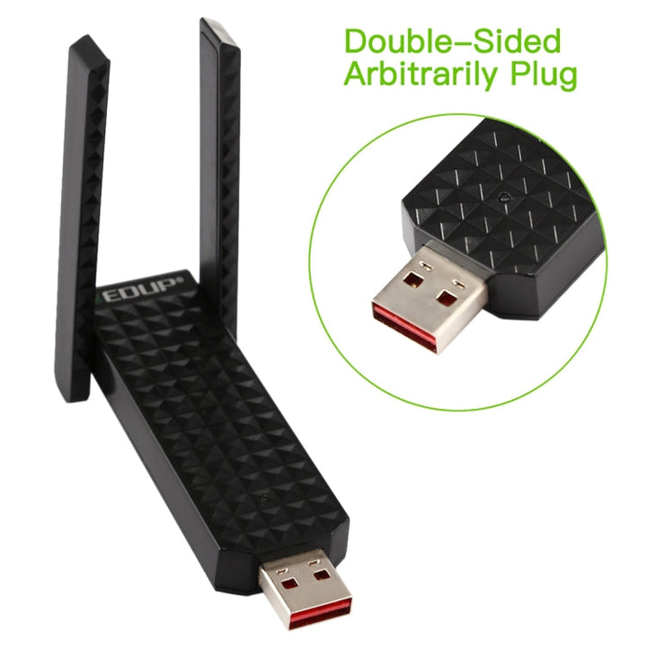 Lisslune | EDUP EP-AC1625 600Mbps 2.4G / 5.8GHz Dual Band Wireless 11AC USB 2.0 Adapter Network Card with 2 Antennas for Laptop / PC (Black)