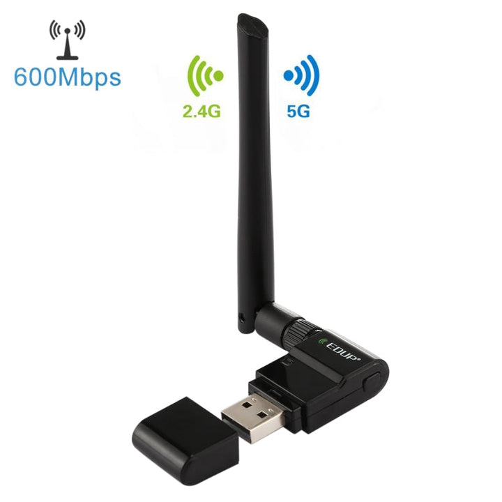 Lisslune | EDUP EP-AC1635 600Mbps Dual Band Wireless 11AC USB Ethernet Adapter 2dBi Antenna for Laptop / PC (Black)