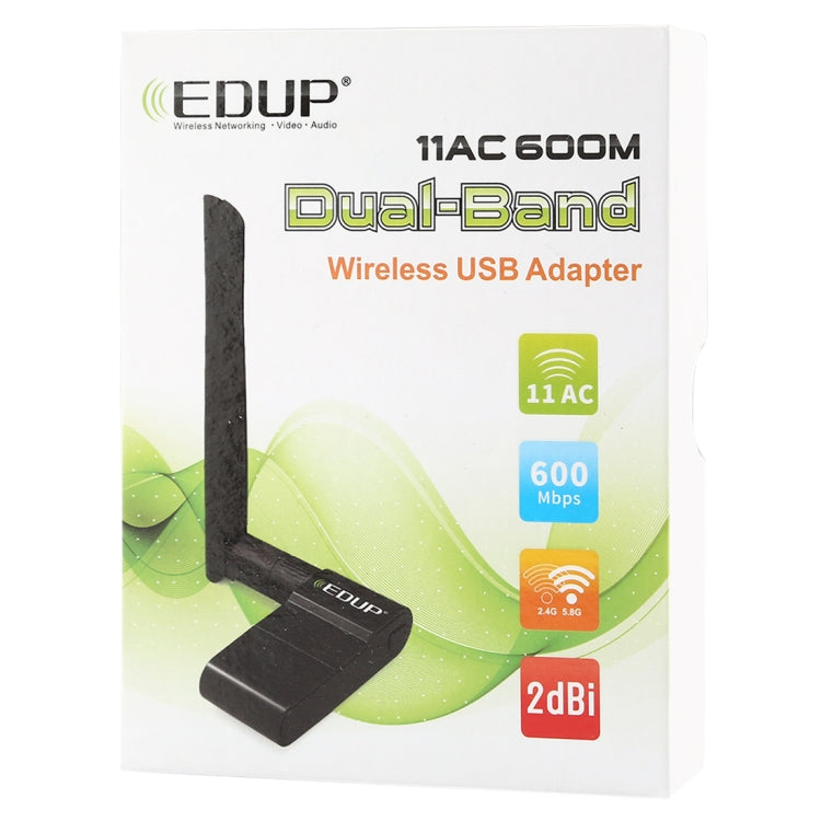 Lisslune | EDUP EP-AC1635 600Mbps Dual Band Wireless 11AC USB Ethernet Adapter 2dBi Antenna for Laptop / PC (Black)