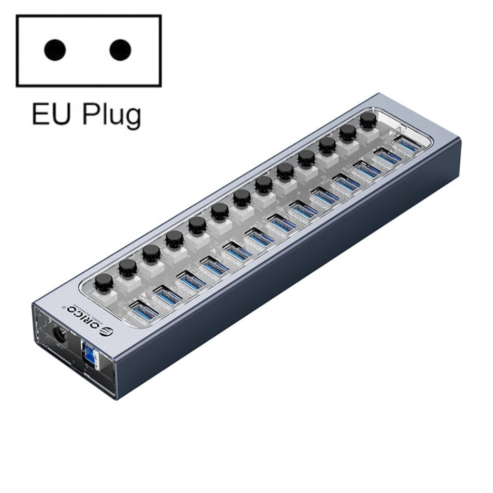 Lisslune | ORICO AT2U3-13AB-GY-BP 13 Ports USB 3.0 HUB with individual switches & blue LED display, EU plug