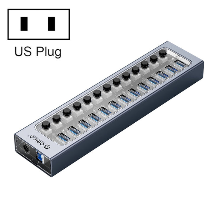 Lisslune | ORICO AT2U3-13AB-GY-BP 13 Ports USB 3.0 HUB with individual switches & blue LED display, US plug