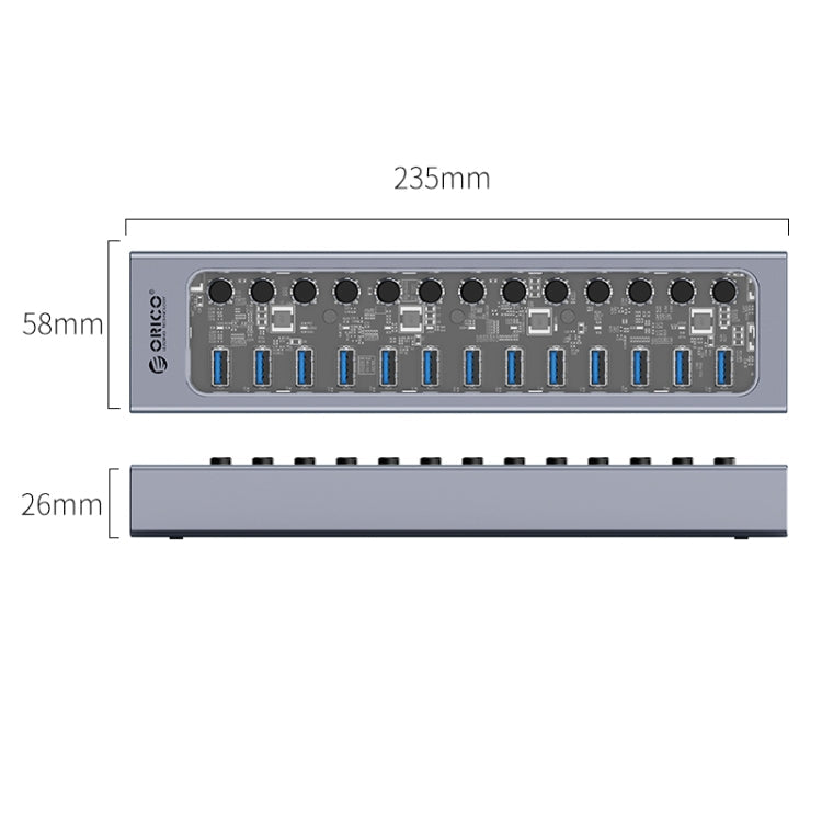 Lisslune | ORICO AT2U3-13AB-GY-BP 13 Ports USB 3.0 HUB with individual switches & blue LED display, AU plug