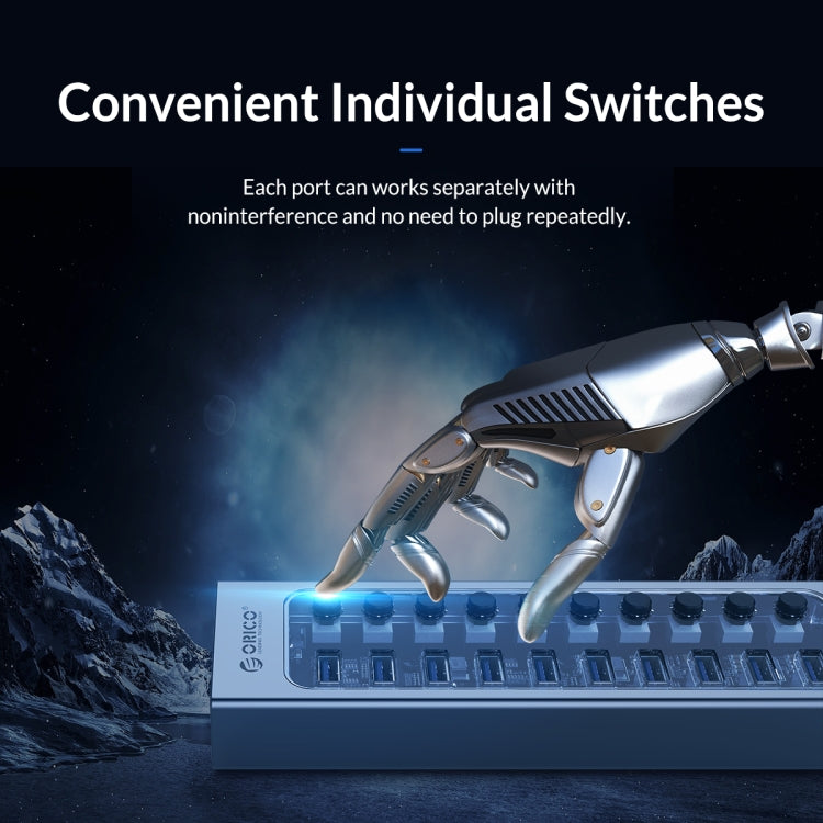Lisslune | ORICO AT2U3-13AB-GY-BP 13 Ports USB 3.0 HUB with individual switches & blue LED display, US plug