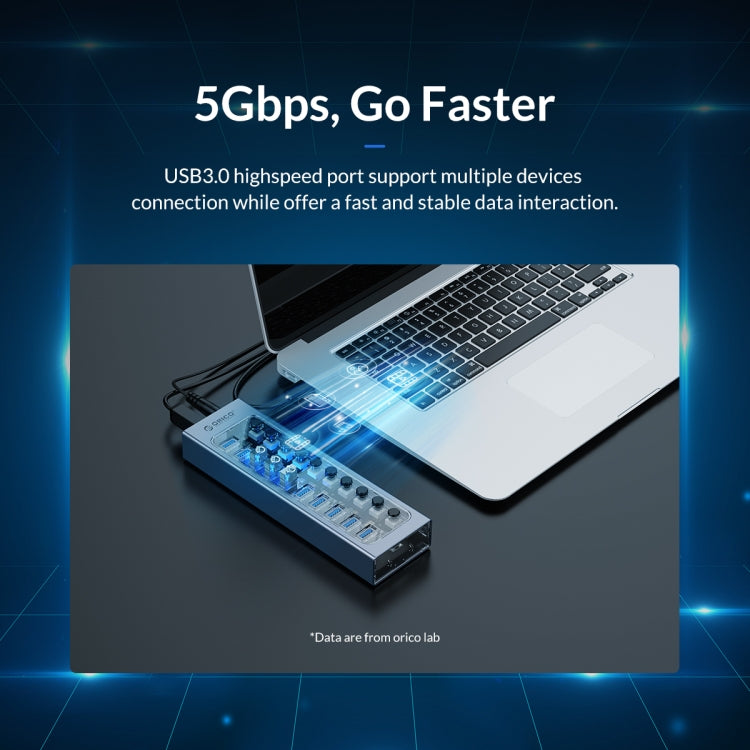 Lisslune | ORICO AT2U3-13AB-GY-BP 13 Ports USB 3.0 HUB with individual switches & blue LED display, UK plug
