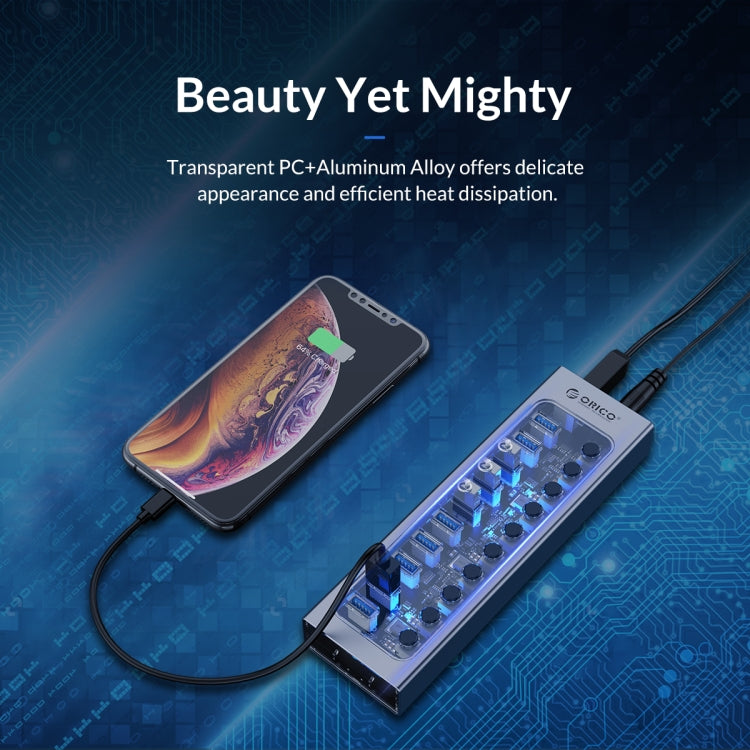 Lisslune | ORICO AT2U3-13AB-GY-BP 13 Ports USB 3.0 HUB with individual switches & blue LED display, US plug
