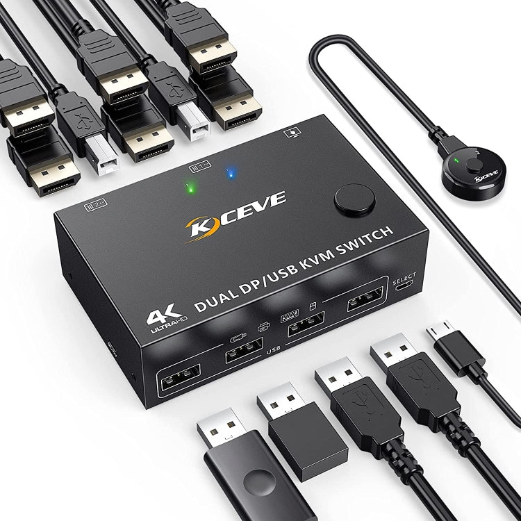 Lisslune | KC-KVM202DPA-USB2.0 DP 3DP+3DP KVM Switch (Black)