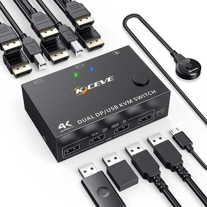 Lisslune | KC-KVM202DPA-USB2.0 DP 3DP+3DP KVM Switch (Black)
