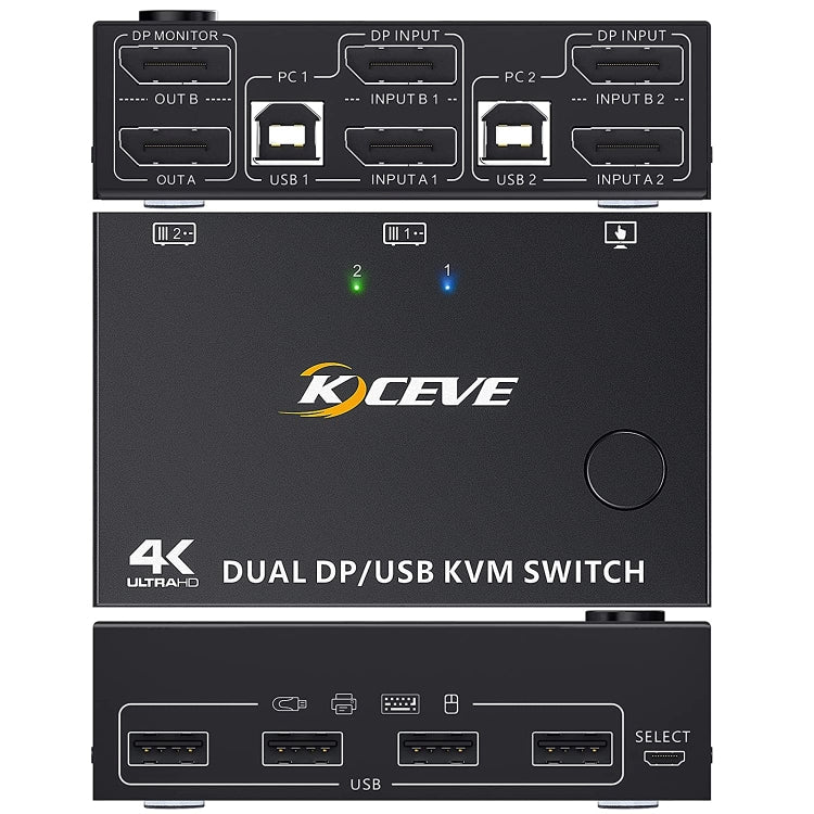 Lisslune | KC-KVM202DPA-USB2.0 DP 3DP+3DP KVM Switch (Black)