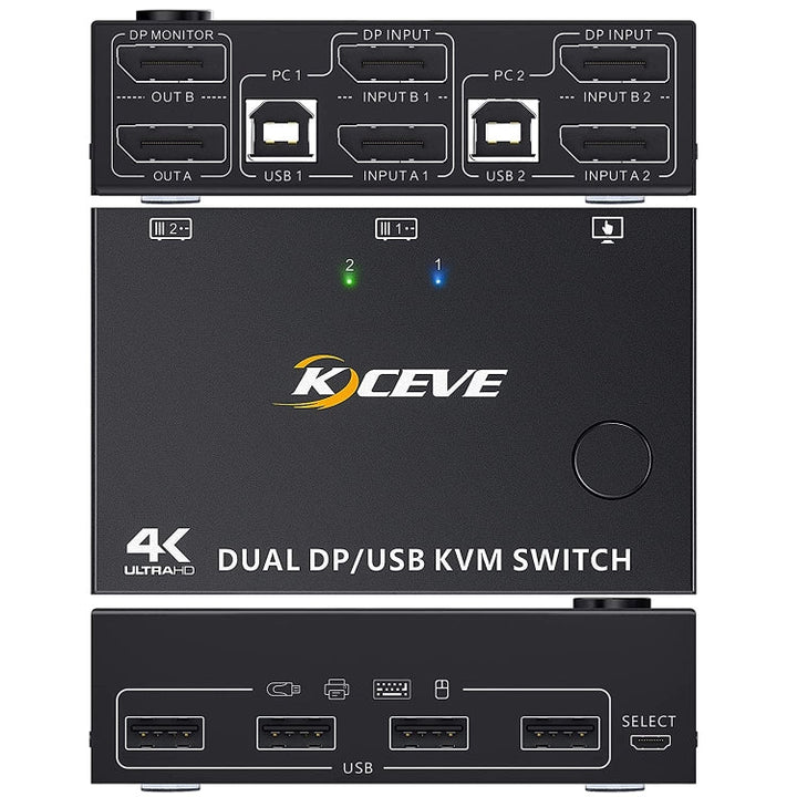 Lisslune | KC-KVM202DPA-USB2.0 DP 3DP+3DP KVM Switch (Black)