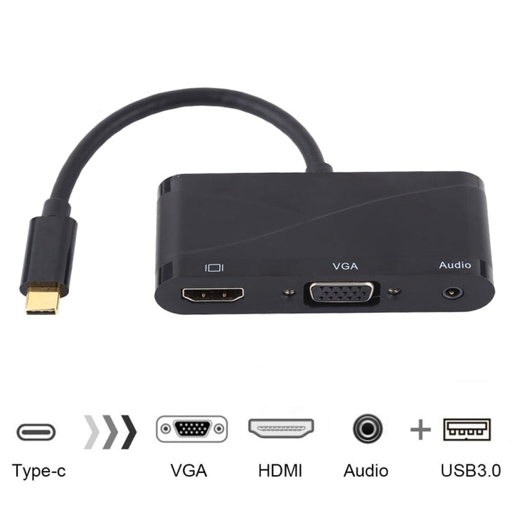 Lisslune | USB 2.0 + Audio port + VGA + HDMI to USB-C / Type-C HUB adapter (Black)